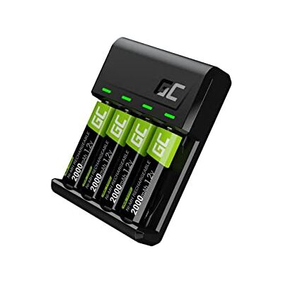 Green Cell VitalCharger Chargeur de batterie + 4 piles AA 2000 mAh pour batterie NI-MH AA AAA R6 R03 Mignon Avec micro USB USB-C Système de charge 4 canaux Charge de 1 à 4 AA ou AAA, Signalisation LED Green Cell VitalCharger Chargeur de batterie + 4 piles AA 2000 mAh pour batterie NI-MH AA AAA R6 R03 Mignon Avec micro USB USB-C Système de charge 4 canaux Charge de 1 à 4 AA ou AAA, Signalisation LED