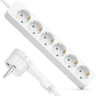 deleyCON Multiprise 6 Prises avec Fiche Plate 3,0m Câble Idéal Derrière Meubles, bloc Prises Distributeur Rallonge Alimentation 3680W 16A Blanc deleyCON Multiprise 6 Prises avec Fiche Plate 3,0m Câble Idéal Derrière Meubles, bloc Prises Distributeur Rallonge Alimentation 3680W 16A Blanc