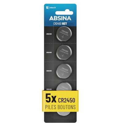 ABSINA 5X Pile CR2450 3V Lithium Piles CR 2450 étanches & Longue durée Pile 2450 ABSINA 5X Pile CR2450 3V Lithium Piles CR 2450 étanches & Longue durée Pile 2450