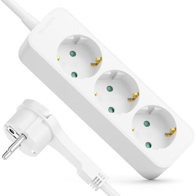 deleyCON Multiprise 3 Prises avec Fiche Plate 5m Câble Idéal Derrière Meubles, bloc Prises Distributeur Rallonge Alimentation 3680W 16A Blanc deleyCON Multiprise 3 Prises avec Fiche Plate 5m Câble Idéal Derrière Meubles, bloc Prises Distributeur Rallonge Alimentation 3680W 16A Blanc