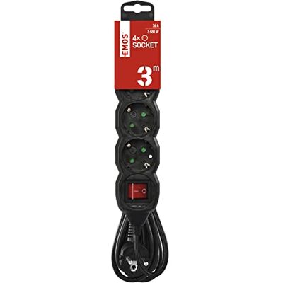 EMOS PC1423R - Rallonge électrique - 4 prises, Interrupteur, 3m, Noir EMOS PC1423R - Rallonge électrique - 4 prises, Interrupteur, 3m, Noir
