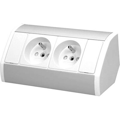 Orno GM-9005/W-G Prise d'angle 2 prises avec sécurité enfant, montage en saillie à 45°, 3680 W, prise française de type E, pour cuisine, bureau et plan de travail Orno GM-9005/W-G Prise d'angle 2 prises avec sécurité enfant, montage en saillie à 45°, 3680 W, prise française de type E, pour cuisine, bureau et plan de travail