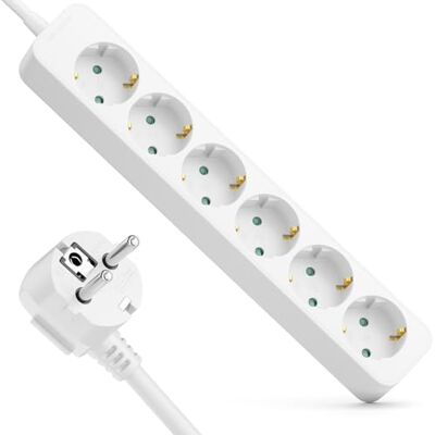 deleyCON Multiprise 6 Prises avec Fiche Coudée 90° 5m Câble 6x Prise Contact Protection bloc Multiprise Distributeur Rallonge Alimentation Usage Domestique Bureau 3680W 16A Blanc deleyCON Multiprise 6 Prises avec Fiche Coudée 90° 5m Câble 6x Prise Contact Protection bloc Multiprise Distributeur Rallonge Alimentation Usage Domestique Bureau 3680W 16A Blanc