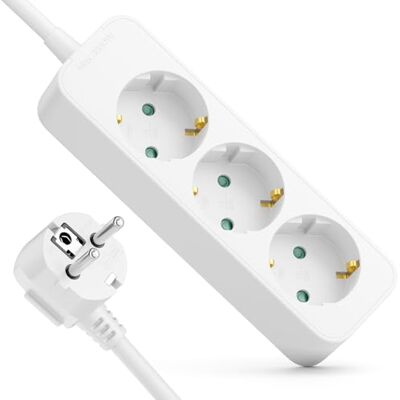 deleyCON Multiprise 3 Prises avec Fiche Coudée 90° 1,4m Câble 3x Prise Contact Protection bloc Multiprise Distributeur Rallonge Alimentation Usage Domestique Bureau 3680W 16A Blanc deleyCON Multiprise 3 Prises avec Fiche Coudée 90° 1,4m Câble 3x Prise Contact Protection bloc Multiprise Distributeur Rallonge Alimentation Usage Domestique Bureau 3680W 16A Blanc