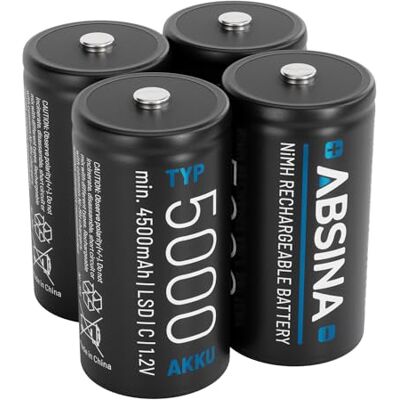 ABSINA LR Lot de 14 piles C rechargeables pour bébé 5000 avec 1,2 V et min. 4500 mAh ABSINA LR Lot de 14 piles C rechargeables pour bébé 5000 avec 1,2 V et min. 4500 mAh