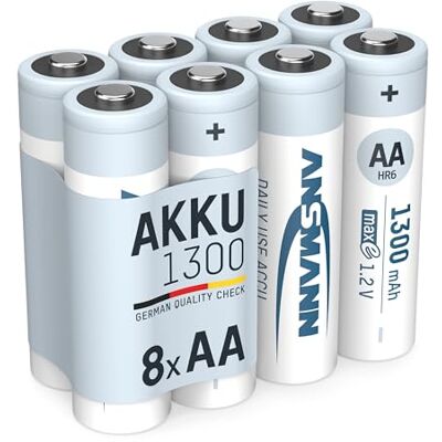 Ansmann Lot de 8 piles AA Mignon 1300 mAh 1,2 V NiMH – Piles rechargeables AA maxE (faible auto-décharge et préchargées) Idéal pour lampe solaire Ansmann Lot de 8 piles AA Mignon 1300 mAh 1,2 V NiMH – Piles rechargeables AA maxE (faible auto-décharge et préchargées) Idéal pour lampe solaire