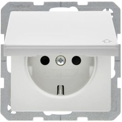 Berker 47516089 Steckdose SCHUKO mit Klappdeckel Q.1 polarweiß, samt Berker 47516089 Steckdose SCHUKO mit Klappdeckel Q.1 polarweiß, samt