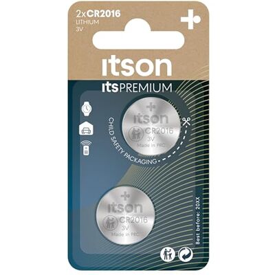 ITSON , CR2016 Lot de 2 piles bouton lithium 3 V recommandées pour clés de voiture ITSON , CR2016 Lot de 2 piles bouton lithium 3 V recommandées pour clés de voiture