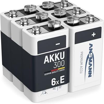 Ansmann Pile 9V 300 mAh NiMH (unité 6) batteries rechargeables bloc 9 Volt, faible autodécharge maxE pour une utilisation pendant plusieurs années Ansmann Pile 9V 300 mAh NiMH (unité 6) batteries rechargeables bloc 9 Volt, faible autodécharge maxE pour une utilisation pendant plusieurs années
