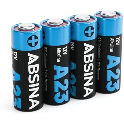 ABSINA Pile alcaline A23 L1028 12 V Anti-fuite et durable Lot de 4 piles 23 A 12 V pour ouvre-porte de garage et bien plus encore Piles A23S L1028 V23GA ABSINA Pile alcaline A23 L1028 12 V Anti-fuite et durable Lot de 4 piles 23 A 12 V pour ouvre-porte de garage et bien plus encore Piles A23S L1028 V23GA