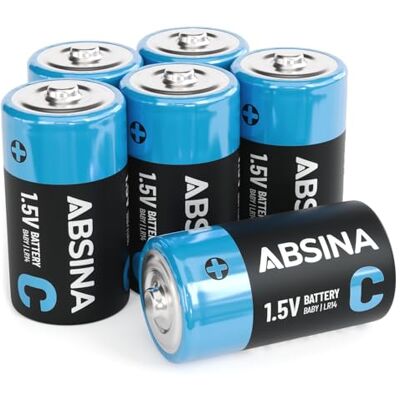 ABSINA Baby C Piles alcalines LR14 1,5 V Batterie longue durée Lot de 6 piles C pour lampe de poche, jouets et bien plus encore Pile LR14 1,5 V ABSINA Baby C Piles alcalines LR14 1,5 V Batterie longue durée Lot de 6 piles C pour lampe de poche, jouets et bien plus encore Pile LR14 1,5 V