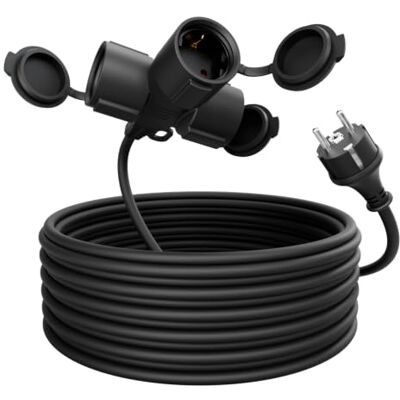 greate Rallonge d'extérieur à 3 prises 20 m Étanche IP44 3 prises Schuko 20 m 3500 W Pour l'extérieur greate Rallonge d'extérieur à 3 prises 20 m Étanche IP44 3 prises Schuko 20 m 3500 W Pour l'extérieur