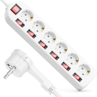 deleyCON Multiprise 6 Prises avec Fiche Plate Interrupteur ON/OFF Commutable Individuellement 5m Câble bloc Multiprise Distributeur Rallonge Alimentation Usage Domestique 3680W Blanc deleyCON Multiprise 6 Prises avec Fiche Plate Interrupteur ON/OFF Commutable Individuellement 5m Câble bloc Multiprise Distributeur Rallonge Alimentation Usage Domestique 3680W Blanc