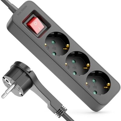 deleyCON Multiprise 3 Prises avec Fiche Plate 5m Câble avec Interrupteur ON/OFF Idéal Derrière Meubles, bloc Prises Distributeur Rallonge Alimentation 3680W 16A Noir deleyCON Multiprise 3 Prises avec Fiche Plate 5m Câble avec Interrupteur ON/OFF Idéal Derrière Meubles, bloc Prises Distributeur Rallonge Alimentation 3680W 16A Noir