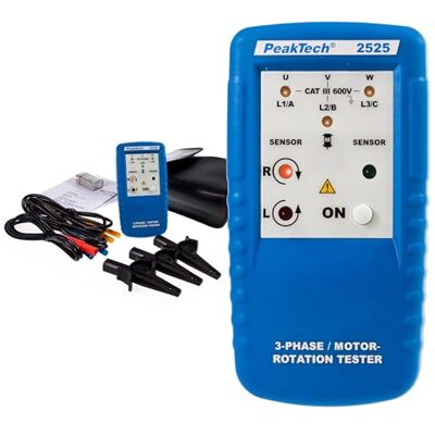 PeakTech P 2525 Appareil de mesure de champ rotatif 3 phases, indicateur de sens de rotation/champ rotatif numérique Appareil de mesure du courant de force du moteur et testeur de phase pour courant PeakTech P 2525 Appareil de mesure de champ rotatif 3 phases, indicateur de sens de rotation/champ rotatif numérique Appareil de mesure du courant de force du moteur et testeur de phase pour courant