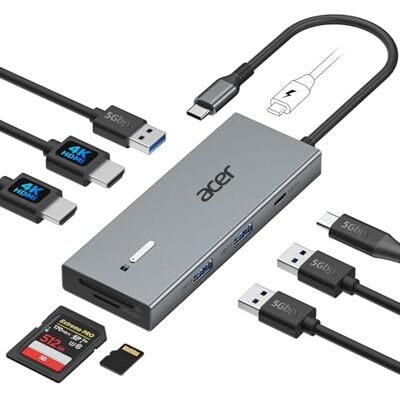 Acer Docking Station C Hub HDMI 9IN1 4K@60Hz 3 USB-A 100W PD SD/TF Reader Multiport Acer Docking Station C Hub HDMI 9IN1 4K@60Hz 3 USB-A 100W PD SD/TF Reader Multiport