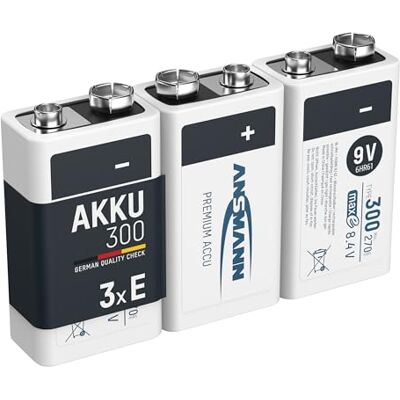 Ansmann Piles 6LR61 9V 300 mAh NiMH rechargeables (lot de 3) – Bloc alimentation 9V à faible autodécharge et haute capacité – Piles 9V idéales pour détecteur de fumée, jouets, radios, etc. Ansmann Piles 6LR61 9V 300 mAh NiMH rechargeables (lot de 3) – Bloc alimentation 9V à faible autodécharge et haute capacité – Piles 9V idéales pour détecteur de fumée, jouets, radios, etc.