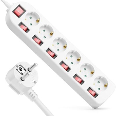 deleyCON Multiprise 6 Prises Interrupteur ON/OFF Commutable Individuellement 5m Câble 6x Prise bloc Multiprise Distributeur Rallonge Alimentation Usage Domestique Bureau 3680W 16A Blanc deleyCON Multiprise 6 Prises Interrupteur ON/OFF Commutable Individuellement 5m Câble 6x Prise bloc Multiprise Distributeur Rallonge Alimentation Usage Domestique Bureau 3680W 16A Blanc