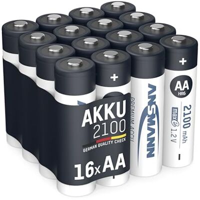 Ansmann Lot de 16 piles rechargeables LSD Faible auto-décharge AA 2100 mAh maxE NiMH Préchargées Prêtes à l'emploi Haute capacité Prêtes à l'emploi Ansmann Lot de 16 piles rechargeables LSD Faible auto-décharge AA 2100 mAh maxE NiMH Préchargées Prêtes à l'emploi Haute capacité Prêtes à l'emploi