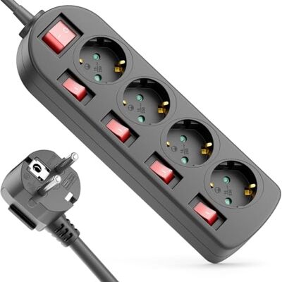 deleyCON Multiprise 4 Prises Interrupteur ON/OFF Commutable Individuellement 1,4m Câble 4x Prise bloc Multiprise Distributeur Rallonge Alimentation Usage Domestique Bureau 3680W 16A Noir deleyCON Multiprise 4 Prises Interrupteur ON/OFF Commutable Individuellement 1,4m Câble 4x Prise bloc Multiprise Distributeur Rallonge Alimentation Usage Domestique Bureau 3680W 16A Noir