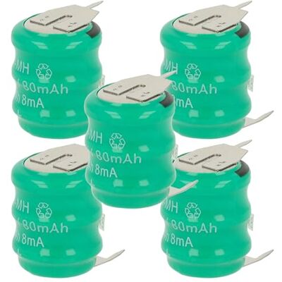 vhbw 5 NiMH Pile Bouton de Remplacement pour Type V80H 3 épingles 80mAh 3,6V convient pour les batteries de modélisme etc. vhbw 5 NiMH Pile Bouton de Remplacement pour Type V80H 3 épingles 80mAh 3,6V convient pour les batteries de modélisme etc.
