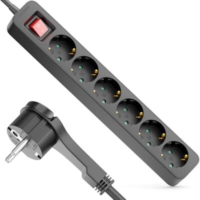 deleyCON Multiprise 6 Prises avec Fiche Plate 5m Câble avec Interrupteur ON/OFF Idéal Derrière Meubles, bloc Prises Distributeur Rallonge Alimentation 3680W 16A Noir deleyCON Multiprise 6 Prises avec Fiche Plate 5m Câble avec Interrupteur ON/OFF Idéal Derrière Meubles, bloc Prises Distributeur Rallonge Alimentation 3680W 16A Noir