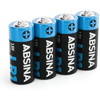 ABSINA Pile alcaline LR1 N Lady 1,5 V Anti-fuite et durable Lot de 4 piles LR1 E90 pour ouvre-porte de garage, calculatrice et bien plus encore ABSINA Pile alcaline LR1 N Lady 1,5 V Anti-fuite et durable Lot de 4 piles LR1 E90 pour ouvre-porte de garage, calculatrice et bien plus encore