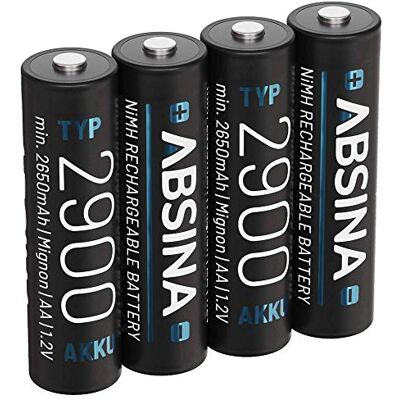 ABSINA 4X Piles Rechargeables AA 2900 NiMH 1,2V & Min. 2650mAh Piles AA Rechargeables pour appareils à Haute consommation Pile Rechargeable AA pour Flash, manettes Wii & Xbox Piles Rechargeable ABSINA 4X Piles Rechargeables AA 2900 NiMH 1,2V & Min. 2650mAh Piles AA Rechargeables pour appareils à Haute consommation Pile Rechargeable AA pour Flash, manettes Wii & Xbox Piles Rechargeable