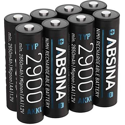 ABSINA 8X Piles Rechargeables AA 2900 NiMH 1,2V & Min. 2650mAh Piles AA Rechargeables pour appareils à Haute consommation Pile Rechargeable AA pour Flash, manettes Wii & Xbox Piles Rechargeable ABSINA 8X Piles Rechargeables AA 2900 NiMH 1,2V & Min. 2650mAh Piles AA Rechargeables pour appareils à Haute consommation Pile Rechargeable AA pour Flash, manettes Wii & Xbox Piles Rechargeable