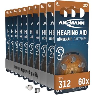 Ansmann Piles auditives 312 (Lot de 60) – Piles Bouton pour Aides auditives P312 ZL3 PR41 – Piles Plates pour appareils auditifs, amplificateurs sonores – Marron Ansmann Piles auditives 312 (Lot de 60) – Piles Bouton pour Aides auditives P312 ZL3 PR41 – Piles Plates pour appareils auditifs, amplificateurs sonores – Marron