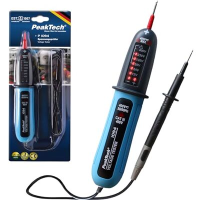 PeakTech P1094 Testeur de tension numérique 2 pôles AC/DC de 12 V à 400 V Testeur de courant de haute qualité avec affichage LED et signal d'avertissement sonore Voltmètre avec indice de PeakTech P1094 Testeur de tension numérique 2 pôles AC/DC de 12 V à 400 V Testeur de courant de haute qualité avec affichage LED et signal d'avertissement sonore Voltmètre avec indice de