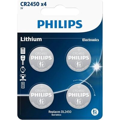 Pile bouton au lithium Philips CR2450 - Lot de 4 Pile bouton au lithium Philips CR2450 - Lot de 4