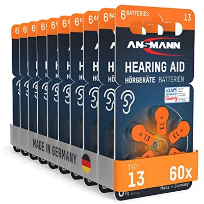 Ansmann Piles auditives type 13 (lot de 60) – Piles bouton pour aides auditives A13 P13 DA13 PR48 13HPX – Piles plates pour appareils auditifs, amplificateurs sonores – Orange Ansmann Piles auditives type 13 (lot de 60) – Piles bouton pour aides auditives A13 P13 DA13 PR48 13HPX – Piles plates pour appareils auditifs, amplificateurs sonores – Orange