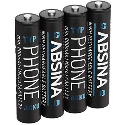 ABSINA 4X Pile Rechargeable AAA pour Téléphone 800 mAh NiMH Piles AAA Rechargeables 1,2V pour Telephone, Piles Rechargeables, Pile AAA Rechargable, Batterie AAA Rechargeable, accu AAA Rechargeable ABSINA 4X Pile Rechargeable AAA pour Téléphone 800 mAh NiMH Piles AAA Rechargeables 1,2V pour Telephone, Piles Rechargeables, Pile AAA Rechargable, Batterie AAA Rechargeable, accu AAA Rechargeable