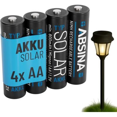 ABSINA Batterie solaire AA rechargeable 800 mAh 1,2 V NiMH pour lampe Lot de 4 piles rechargeables AA Batterie solaire de 1,2 V Batterie pour lampes solaires Batteries rechargeables ABSINA Batterie solaire AA rechargeable 800 mAh 1,2 V NiMH pour lampe Lot de 4 piles rechargeables AA Batterie solaire de 1,2 V Batterie pour lampes solaires Batteries rechargeables