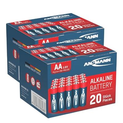 Ansmann Lot de 40 piles alcalines Mignon AA / LR06 1,5 V/Longlife dans une boîte de rangement pratique Ansmann Lot de 40 piles alcalines Mignon AA / LR06 1,5 V/Longlife dans une boîte de rangement pratique