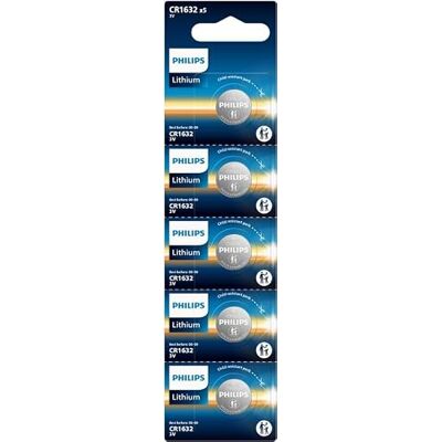 Philips Lot de 5 piles bouton au lithium CR1632 3 V Philips Lot de 5 piles bouton au lithium CR1632 3 V