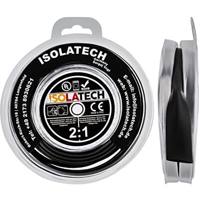 ISOLATECH Gaine Thermorétractable Noire Ø15mm 3m 2:1 En Rouleau Non Marquée, En Polyoléfine, Sur Blister, Pour Isoler Les Câbles Et Connexions Soudées ISOLATECH Gaine Thermorétractable Noire Ø15mm 3m 2:1 En Rouleau Non Marquée, En Polyoléfine, Sur Blister, Pour Isoler Les Câbles Et Connexions Soudées