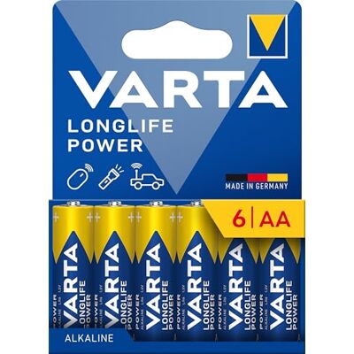 Varta Piles AA, Lot de 6, Longlife Power, alcalines LR6 1,5 V, Made in Germany, conservation jusqu'à 10 ans, pour console de jeux, brosse à dents, souris, manette Varta Piles AA, Lot de 6, Longlife Power, alcalines LR6 1,5 V, Made in Germany, conservation jusqu'à 10 ans, pour console de jeux, brosse à dents, souris, manette