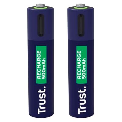 Trust Piles AAA Rechargeables USB-C Lot de 2, Port USB-C Intégré, Accu Capacité 500 mAh, Aucun Chargeur de Batterie Nécessaire, Charger via Chargeur de Téléphone/Câble USB, 2PCS Trust Piles AAA Rechargeables USB-C Lot de 2, Port USB-C Intégré, Accu Capacité 500 mAh, Aucun Chargeur de Batterie Nécessaire, Charger via Chargeur de Téléphone/Câble USB, 2PCS