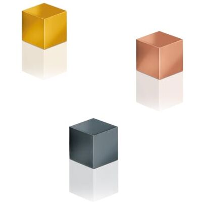 Sigel BA724 Lot de 3 dés aimantés, cubes, néodyme N42, pour tableaux magnétiques, 1x1x1 cm, gris titane/cuivre/doré Sigel BA724 Lot de 3 dés aimantés, cubes, néodyme N42, pour tableaux magnétiques, 1x1x1 cm, gris titane/cuivre/doré
