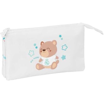 safta Trousse scolaire triple Real Madrid préscolaire blanche avec 3 compartiments séparés avec fermeture éclair et poche intérieure centrale, dimensions : safta Trousse scolaire triple Real Madrid préscolaire blanche avec 3 compartiments séparés avec fermeture éclair et poche intérieure centrale, dimensions :