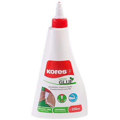 Kores Colle liquide blanche forte tenue pour enfants et adultes, sûre et non toxique, pour les arts et l'artisanat, fournitures scolaires et de bureau, lot de 1 x 250 ml Kores Colle liquide blanche forte tenue pour enfants et adultes, sûre et non toxique, pour les arts et l'artisanat, fournitures scolaires et de bureau, lot de 1 x 250 ml
