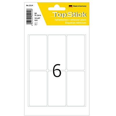 TOPSTICK - Etiquetas Multiusos - Blanc - 34x67 mm - Feuille étiquettes TOPSTICK - Etiquetas Multiusos - Blanc - 34x67 mm - Feuille étiquettes