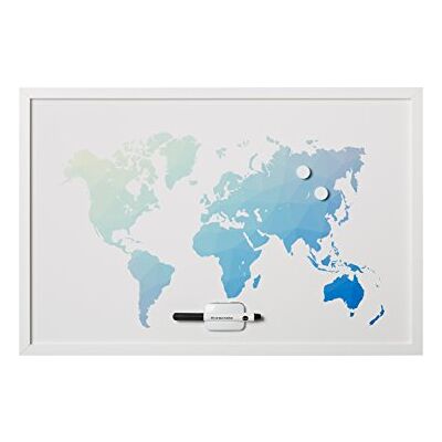 Bi-Office , Tableau Blanc Polygon Carte Mondiale, Effaçage à Sec Magnétique, Cadre en MDF Blanc, 90x60cm Bi-Office , Tableau Blanc Polygon Carte Mondiale, Effaçage à Sec Magnétique, Cadre en MDF Blanc, 90x60cm