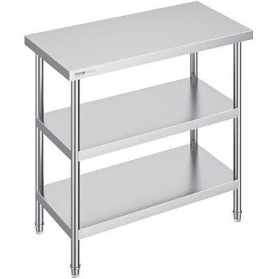 VEVOR Table de préparation des aliments en acier inoxydable, 45,7 x 91,4 x 86,4 cm, table de travail de cuisine commerciale, avec 2 étagères réglables, table de travail en métal robuste pour barbecue VEVOR Table de préparation des aliments en acier inoxydable, 45,7 x 91,4 x 86,4 cm, table de travail de cuisine commerciale, avec 2 étagères réglables, table de travail en métal robuste pour barbecue