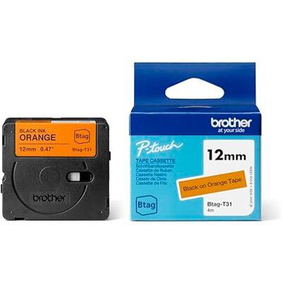 Brother Btag-T31 Ruban pour étiqueteuse Noir/orange 12 mm x 4 m Brother Btag-T31 Ruban pour étiqueteuse Noir/orange 12 mm x 4 m