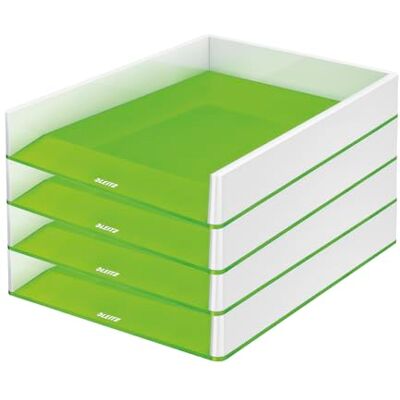 Leitz Wow 53611054 Lot de 4 corbeilles à courrier au format A4 Bicolore Blanc/vert Leitz Wow 53611054 Lot de 4 corbeilles à courrier au format A4 Bicolore Blanc/vert