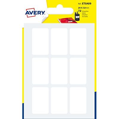 Avery Sachet de 72 étiquettes autocollantes, Format 20 x 32 mm Avery Sachet de 72 étiquettes autocollantes, Format 20 x 32 mm