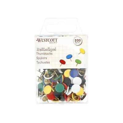 Westcott E-10591 00 Lot de 200 punaises avec revêtement en plastique Diamètre de la tête 10 mm Westcott E-10591 00 Lot de 200 punaises avec revêtement en plastique Diamètre de la tête 10 mm